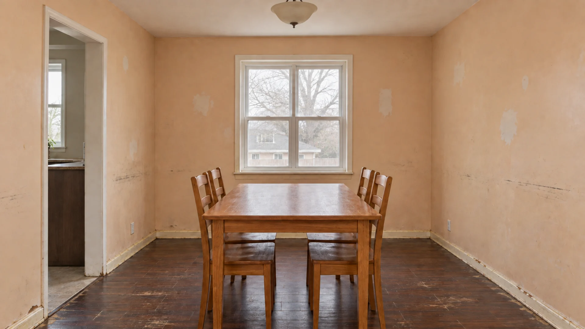 Illustrative AI-generated concept of a dated room before renovation
