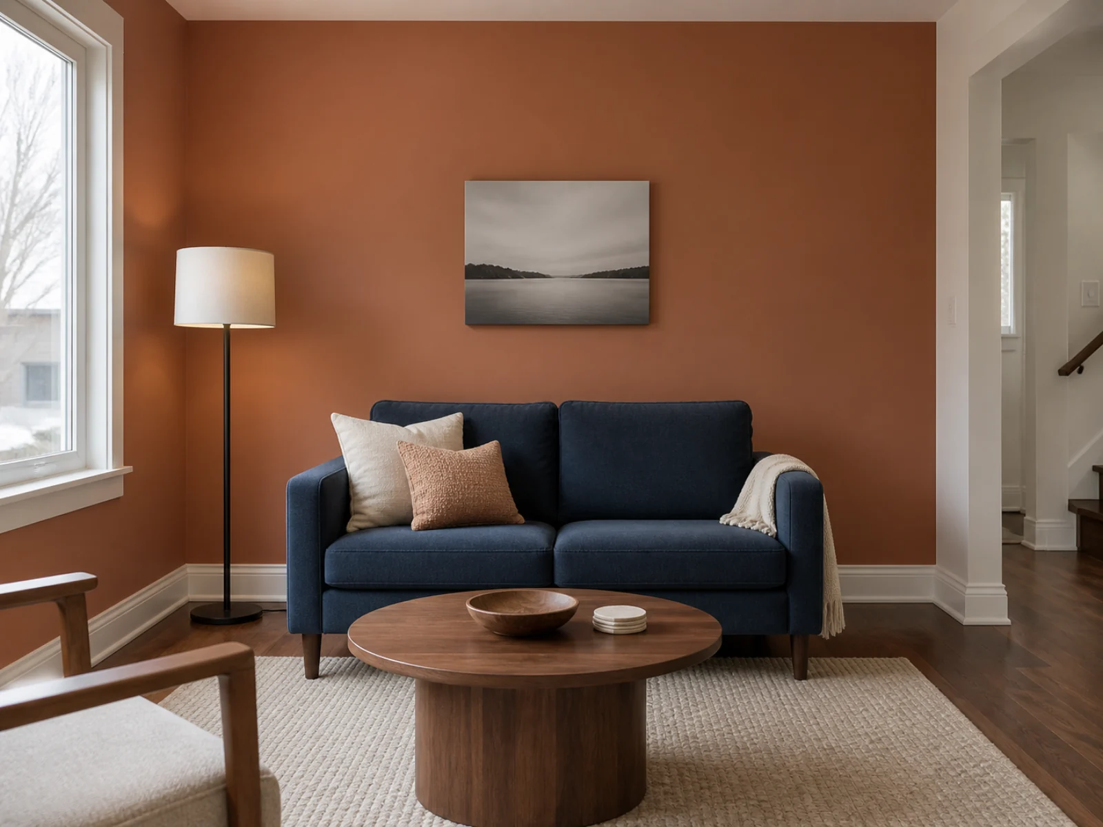 Living room with a terracotta painted accent wall