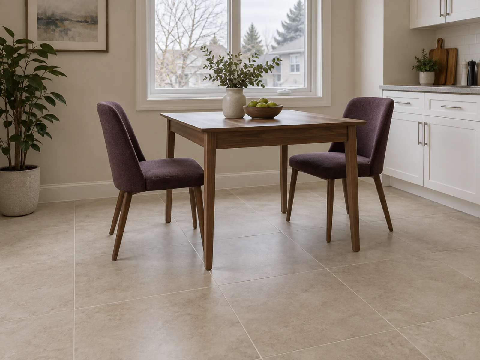 Renovated interior with tile flooring